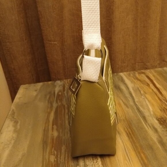 NEW Faux Leather Shoulder Purse Bag Avocado green Greek trim Crossbody Supple! - Picture 7 of 10